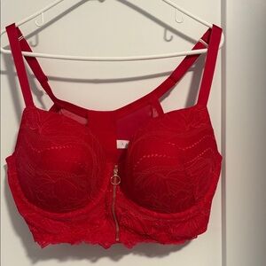 Cacique Red Lace Zip-Front Longline Bra